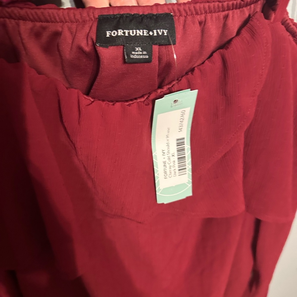 Red Women's Ruffle Blouse - Picture 3 of 7